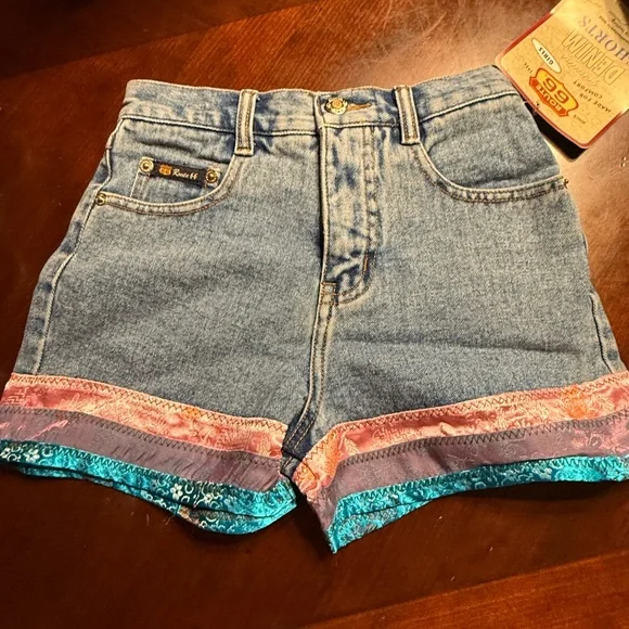 Route 66 Girls Denim Shorts - Blue and Pink - Picture 2 of 5